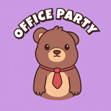 an illustration of a teddy bear with the words office party written above it