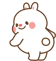 a cartoon drawing of a white rabbit with pink spots on it 's face