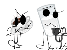 a drawing of a cup of coffee next to a drawing of a glass of milk