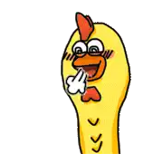 a cartoon chicken with glasses and a red crest is making a funny face .