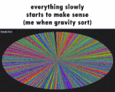 a colorful circle with the words " everything slowly starts to make sense ( me when gravity sort ) " above it