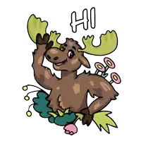 an illustration of a moose with flowers and the word hi above it