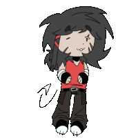 a drawing of a person with black hair wearing a red shirt