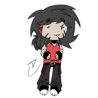 a drawing of a person with black hair wearing a red shirt