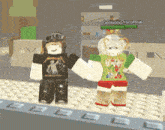 a couple of roblox characters standing next to each other