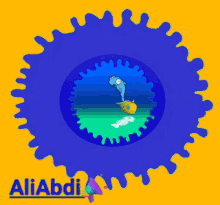a blue circle with a dolphin and a fish in it and the name aliabdi on the bottom