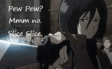 Mikasa Pew GIF - Mikasa Pew Slice Slice GIFs