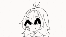 a black and white drawing of a girl with a bow in her hair