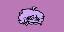 a cartoon of a person with purple hair laughing with their mouth open .