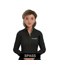 a cartoon woman wearing a black simax shirt
