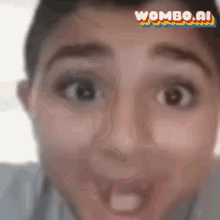 a close up of a woman 's face with the word wombo.ai on the bottom right