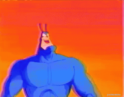 The Tick cartoon character doing a thumbs up