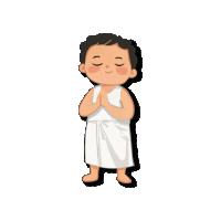 a cartoon illustration of a boy in a white towel praying with his eyes closed