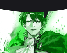 a man with green hair and a green cape
