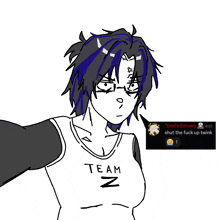 a drawing of a girl wearing a shirt that says team