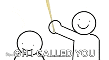 a stick figure is holding a baseball bat to another stick figure 's face .