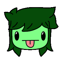 a cartoon character with green hair is sticking out his tongue