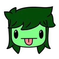 a cartoon character with green hair is sticking out his tongue
