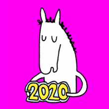 a cartoon drawing of a horse with the year 2020 on it