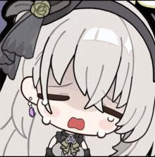 a cartoon of a girl with white hair and a bow on her head