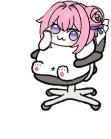 a cartoon of a girl laying on the floor next to an office chair .