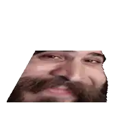 a man with a beard and mustache is smiling with his eyes closed