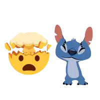 a cartoon of stitch standing next to a cartoon of an exploding egg
