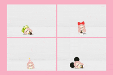 a cartoon of a girl with a red bow on her head is laying on the floor