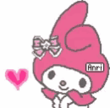 a cartoon of a pink bunny with a bow on its head and a heart .