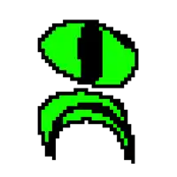 a pixel art drawing of a green eye with a black stripe on it .