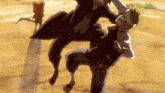 a cartoon drawing of two men fighting with a cat in the background