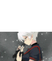 a cartoon character with white hair and a cc emblem