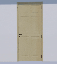 a door is open to a room with a blue wall and white boxes on the floor