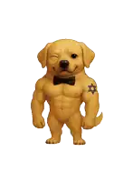 a cartoon dog with a bow tie and a tattoo of a star