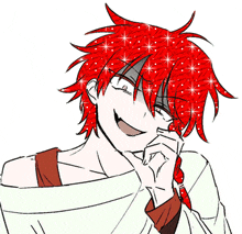 a drawing of a boy with red hair and a smile on his face