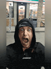 a man wearing a black jacket that says ai generated