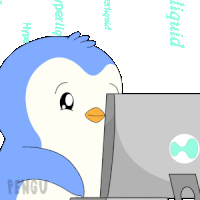 a cartoon of a penguin looking at a computer screen with hyper liquid written on the bottom