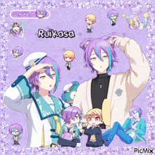 a purple and blue anime character with the name ruikasa on top