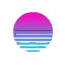 a pixel art illustration of a sunset with a purple and blue gradient