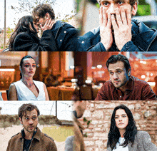 a collage of images of a man and a woman kissing