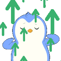 a penguin is surrounded by green arrows pointing in opposite directions