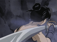 a cartoon of a woman holding a large sword with the website ringito.com in the corner