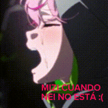 a close up of a person 's face with the words miz cuando nei no esta written below it