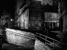 a black and white photo of a building with a sign that says bohemia