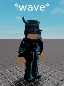 a cartoon character is wearing a helmet with horns and the word wave above him