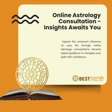 an advertisement for online astrology consultation with a zodiac sign