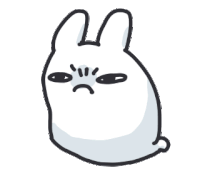 a cartoon drawing of a white bunny with an angry face