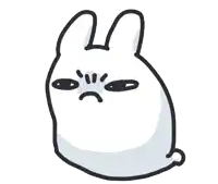 a cartoon drawing of a white bunny with an angry face