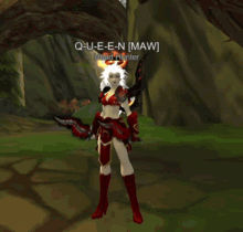 a video game character is named queen maw and is holding a sword