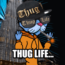 a cartoon cat wearing a thug life hat and sunglasses